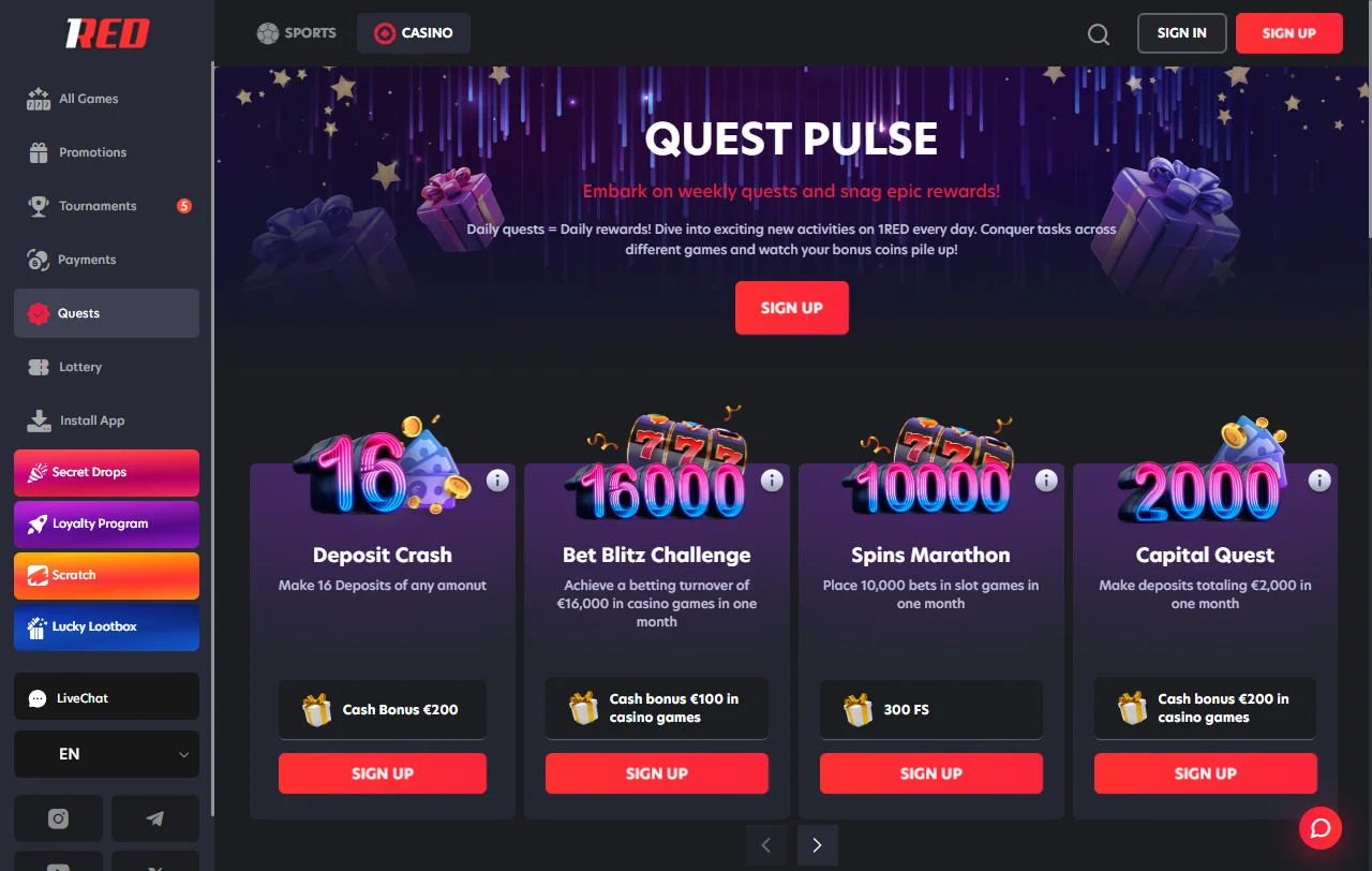 Promoções bônus e ofertas bem-vindas 1Red Casino Brasil