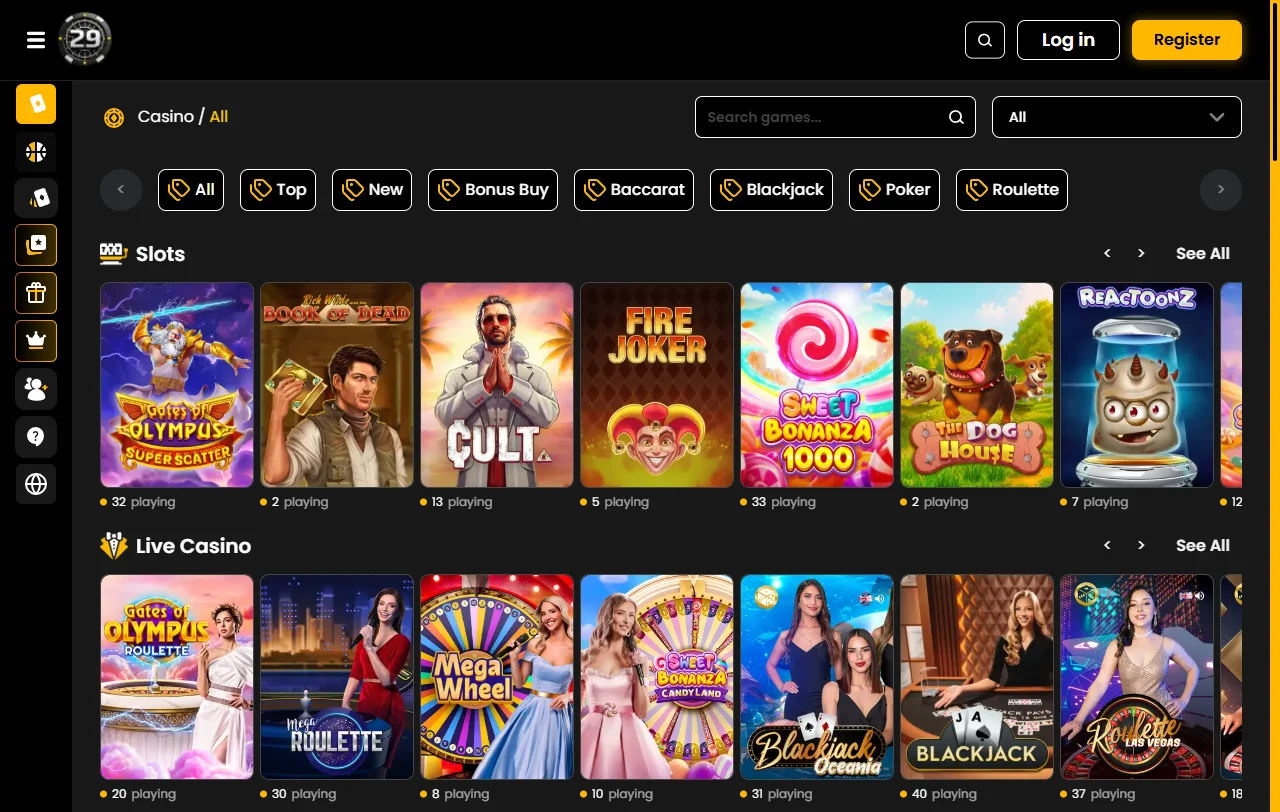 Seleção de jogos e provedores principais 29Black Casino Brasil