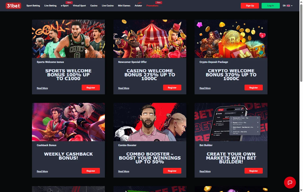 Bônus de boas-vindas e promoções 31bet Casino Brasil