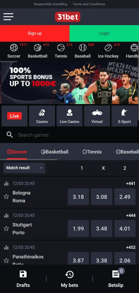 Plataforma mobile responsiva 31bet Casino Brasil