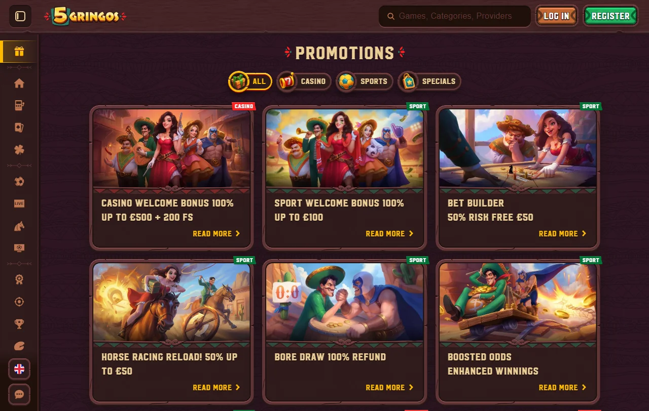 Jogos slots mesas e provedores disponíveis no 5Gringos Casino Brasil