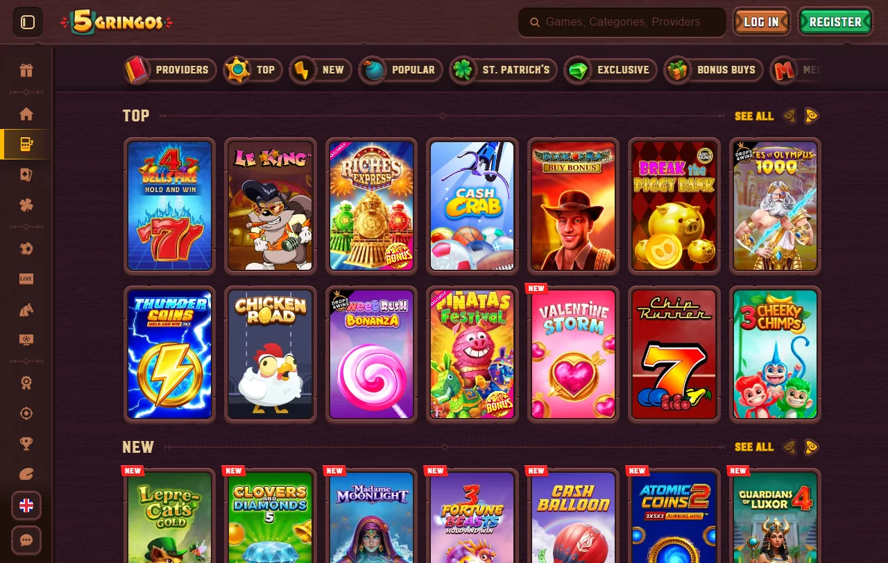 Bônus promoções e pacote boas-vindas do 5Gringos Casino Brasil