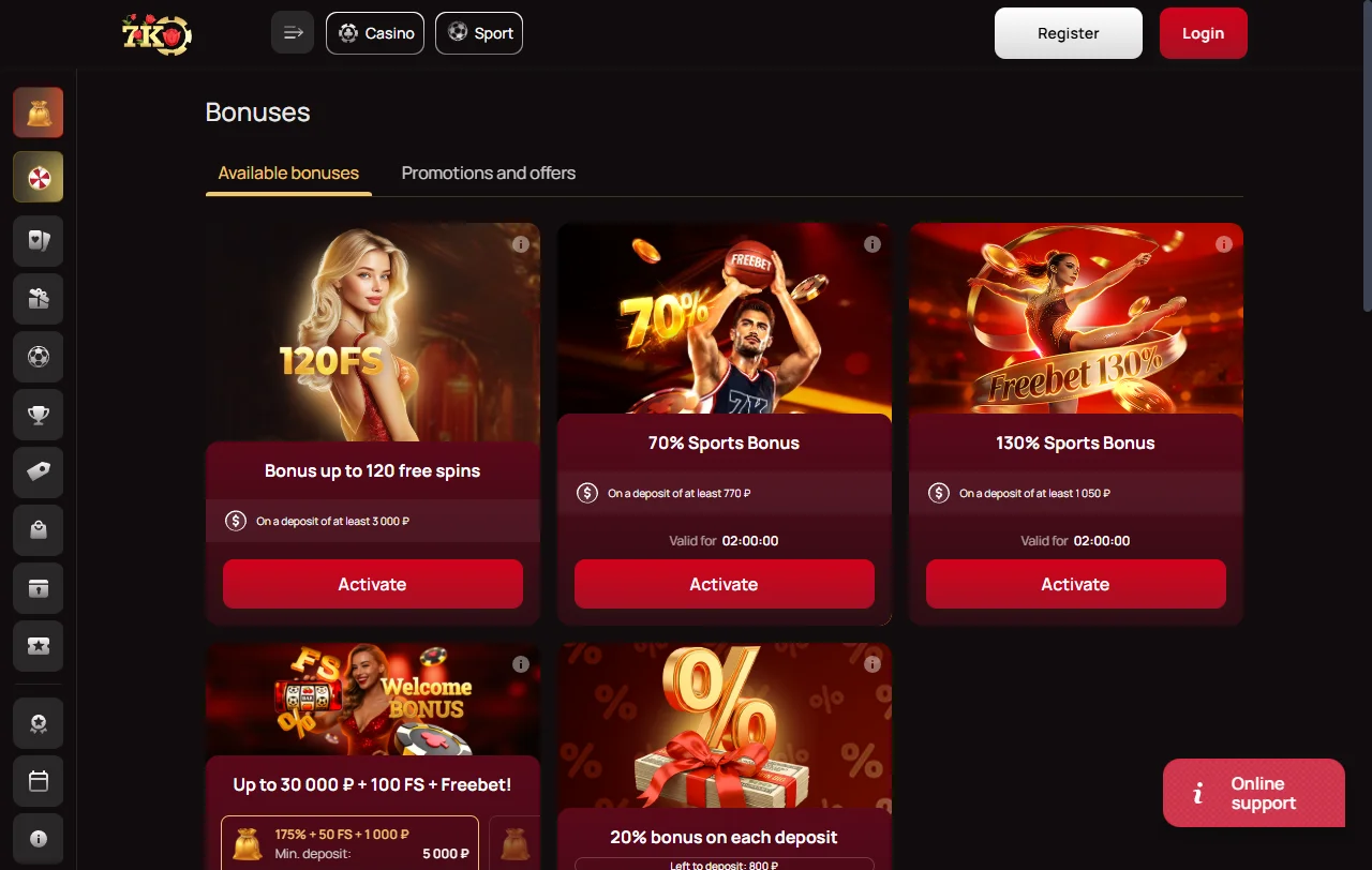 Seleção jogos e provedores principais 7k Casino Brasil