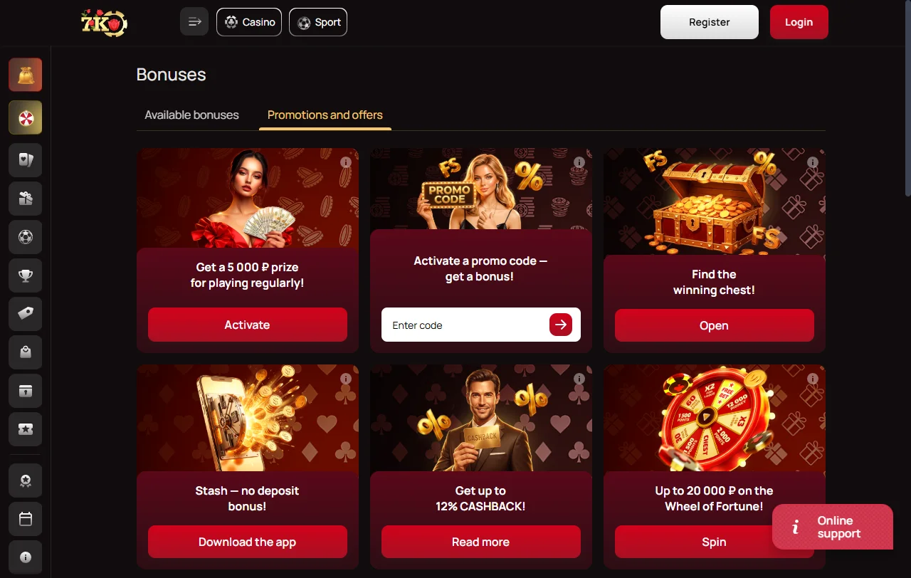 Promoções bônus e ofertas especiais 7k Casino Brasil