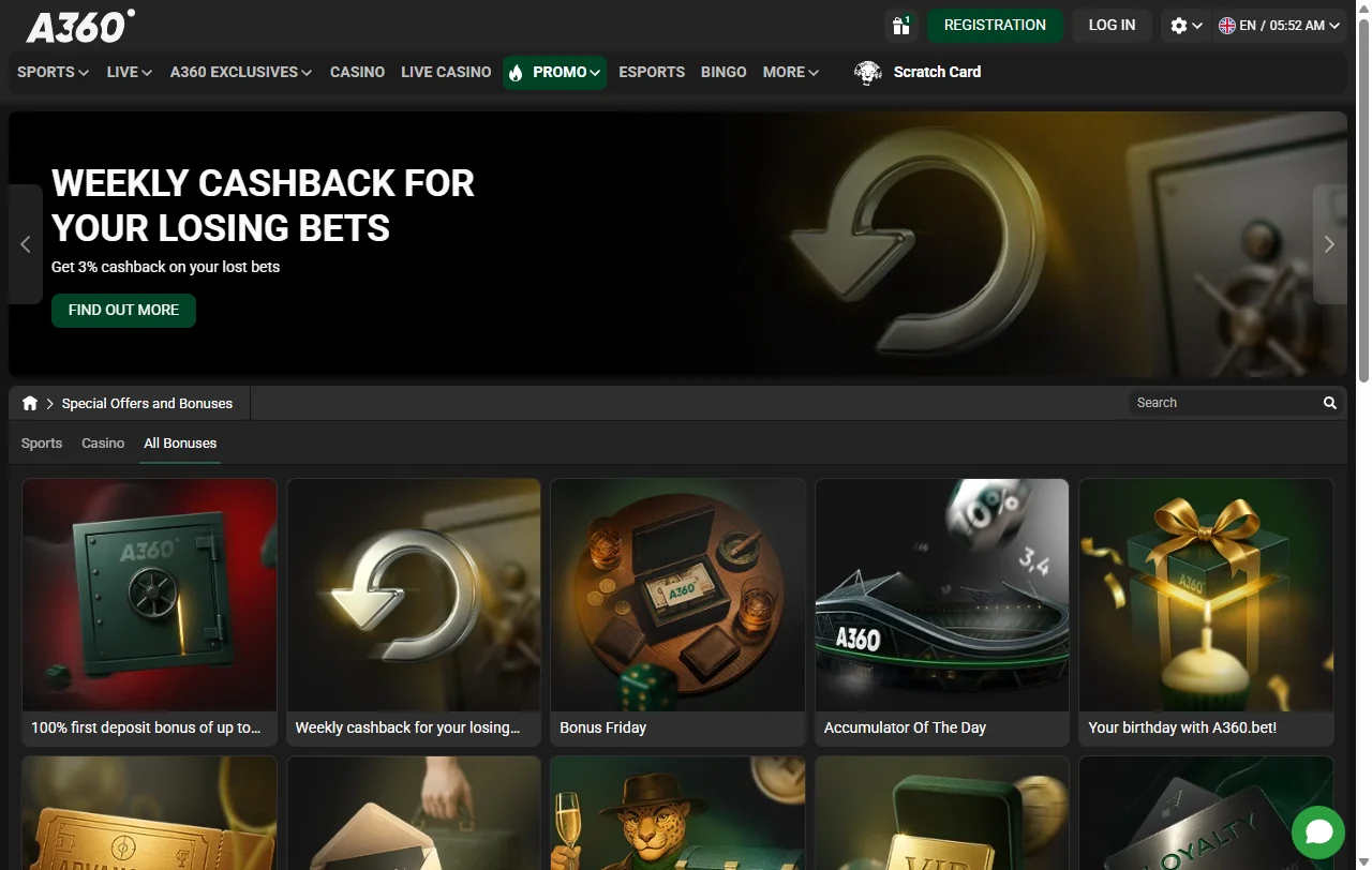 Promoções bônus e ofertas bem-vindas A360 Casino Brasil