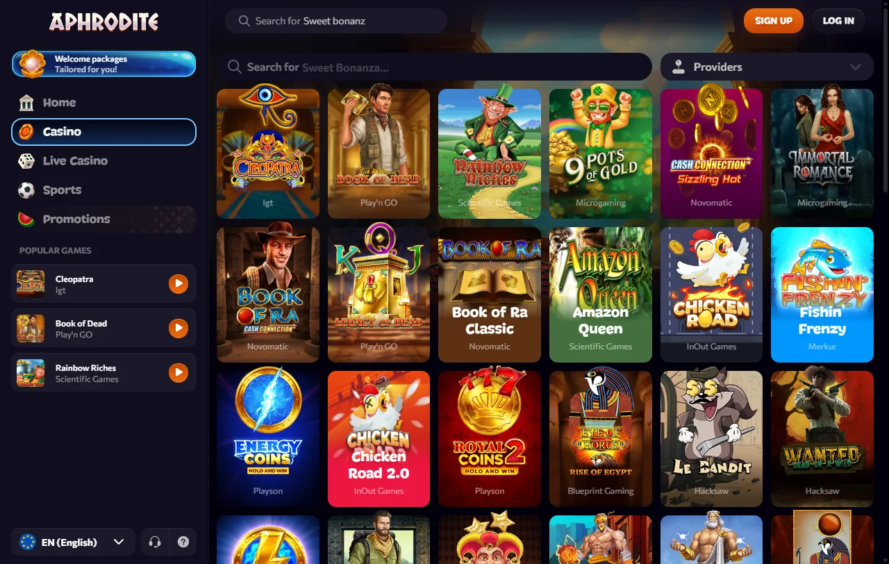 Jogos slots mesas e live casino disponíveis no Aphrodite Casino Brasil
