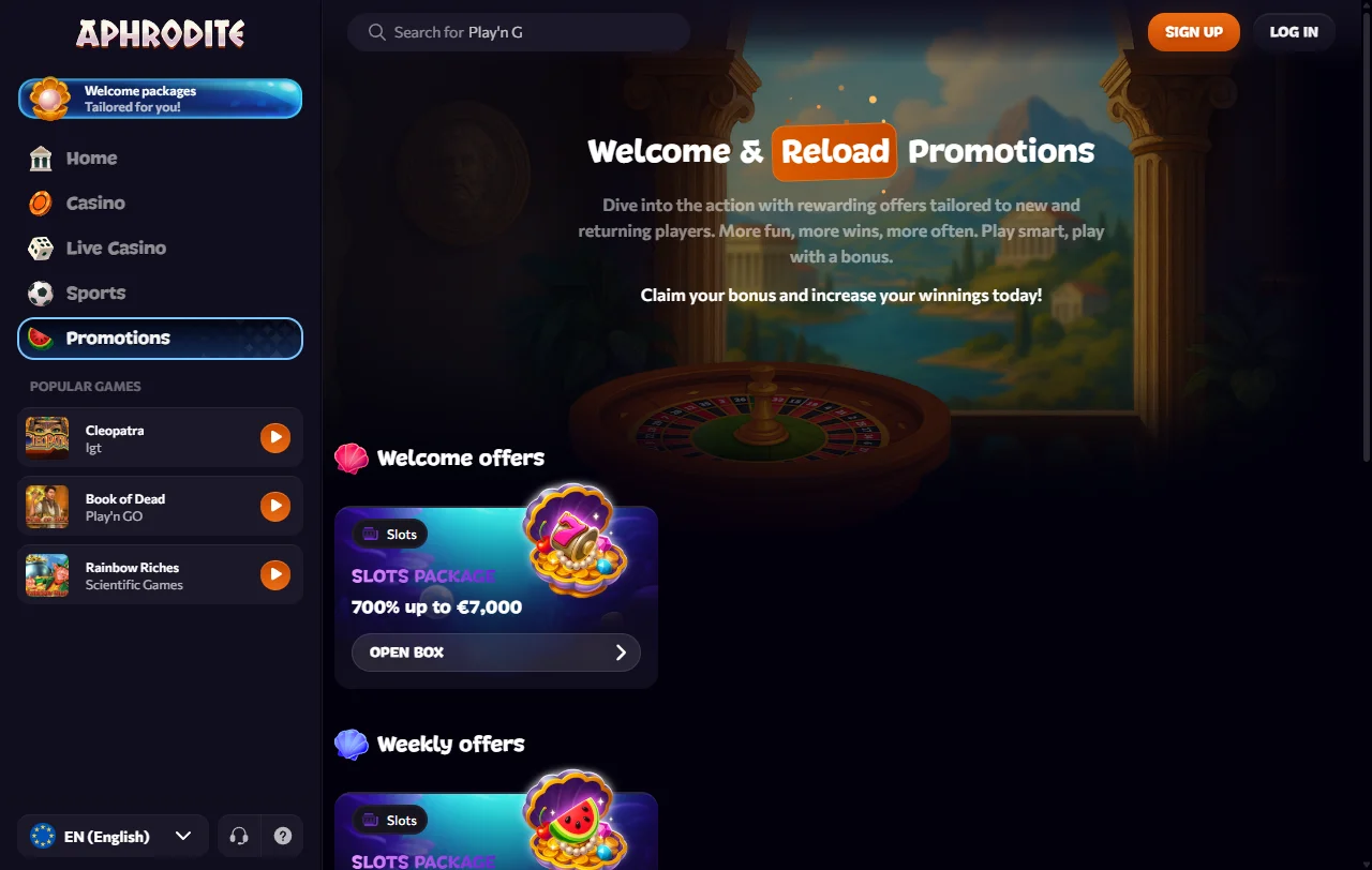 Bônus boas-vindas e promoções ativas no Aphrodite Casino Brasil