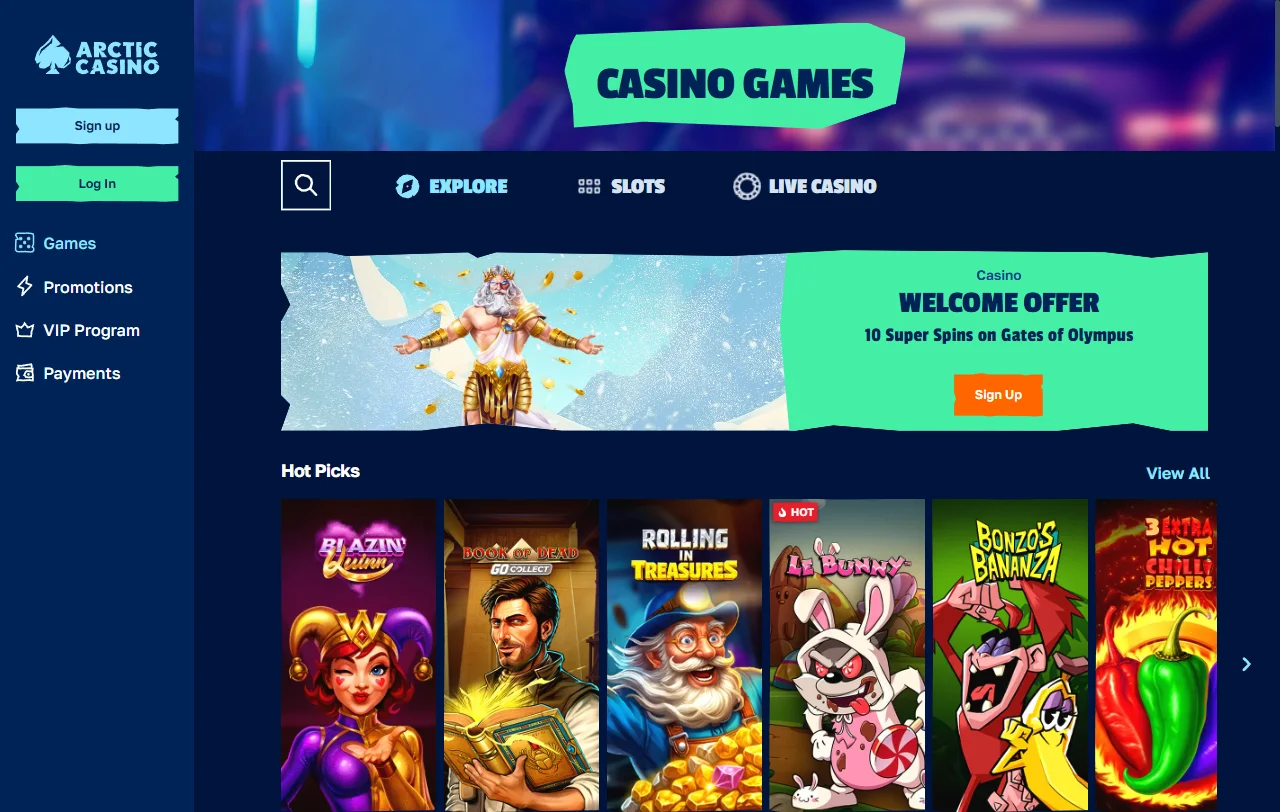 Slots caça-níqueis live casino Arctic Casino Brasil catálogo
