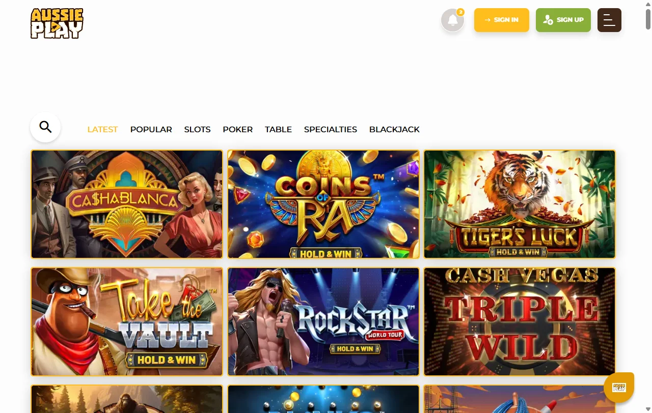 Slots e jogos variados disponíveis no Aussie Play Casino Brasil
