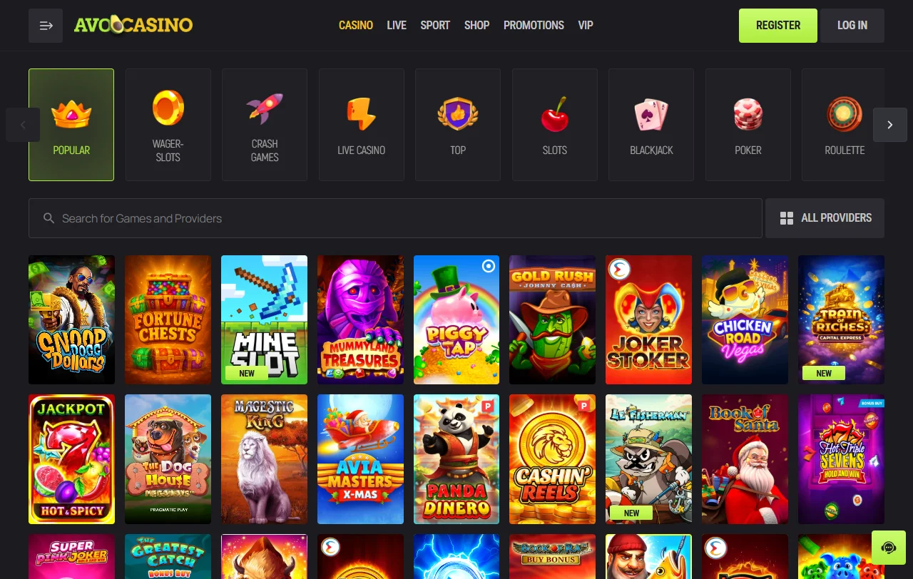 Seleção de jogos e provedores principais no AvoCasino Casino Brasil