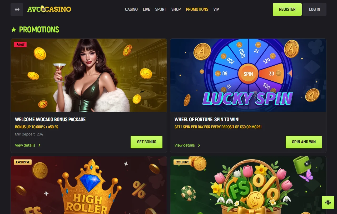 Promoções e bônus de boas-vindas do AvoCasino Casino Brasil
