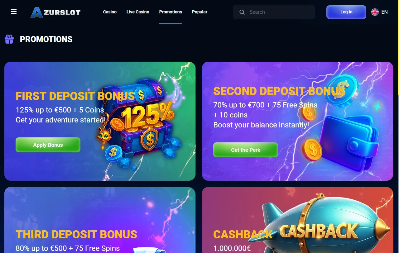 Bônus de boas-vindas e promoções AzurSlot Casino Brasil