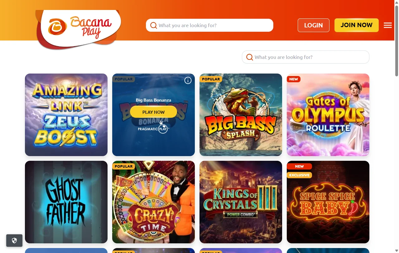 Jogos slots e live casino no Bacana Play Casino Brasil