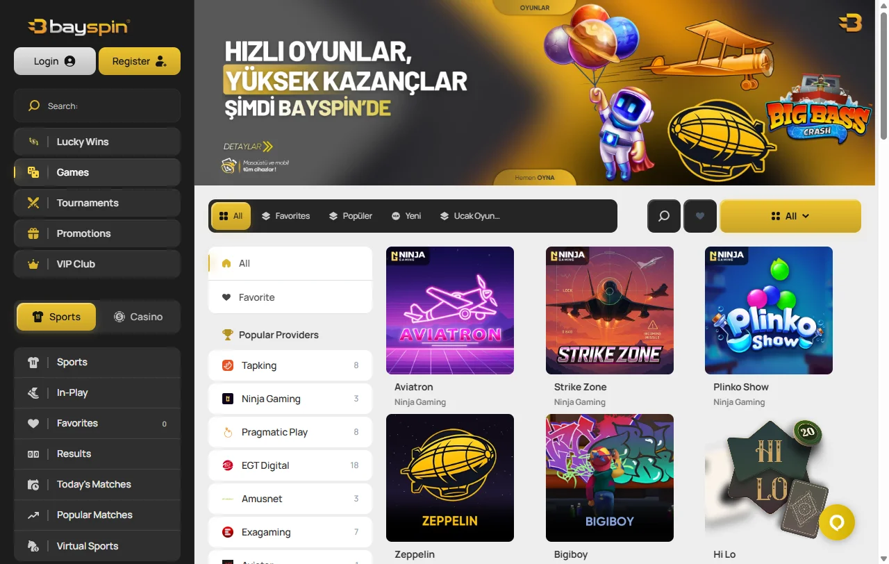 Slots e jogos de mesa disponíveis no BaySpin Casino Brasil