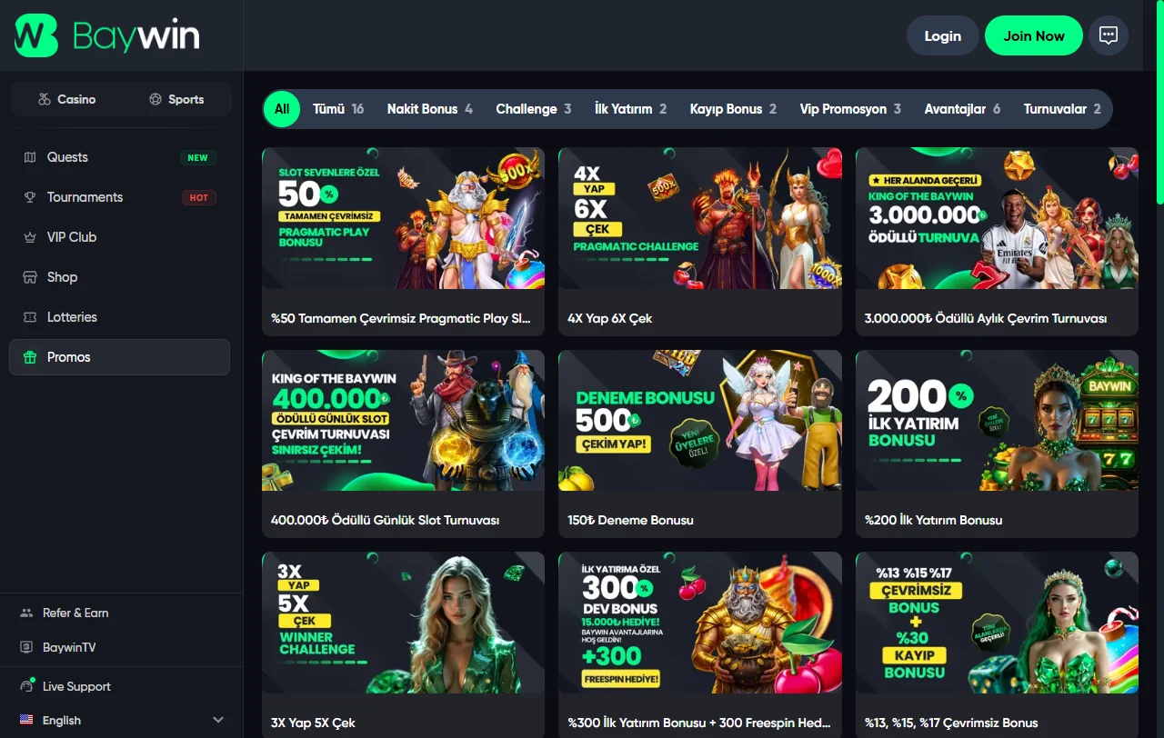 Biblioteca de jogos de Baywin Casino Brasil com slots, mesa e live dealer de múltiplos provedores