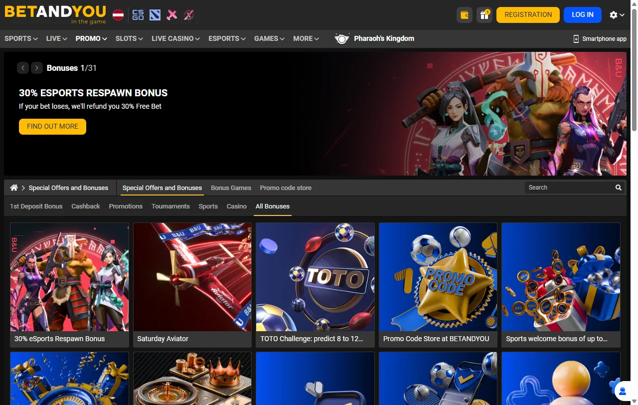 Catálogo de slots, jogos de mesa e live dealer disponíveis em BetAndYou Casino Brasil