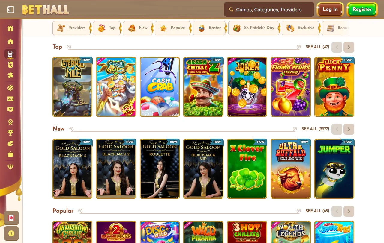 Slots e jogos variados no BetHall Casino Brasil