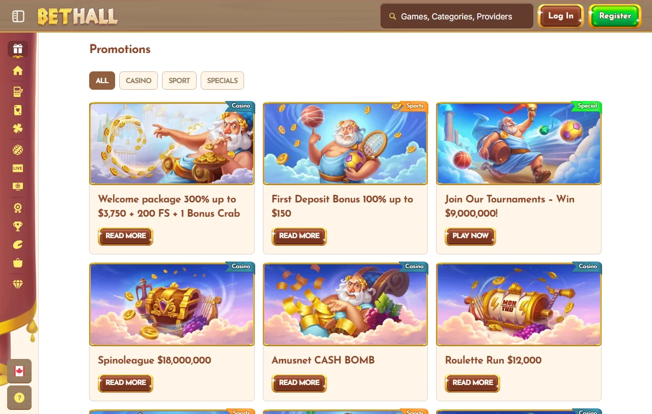 Bônus de boas-vindas e promoções BetHall Casino Brasil