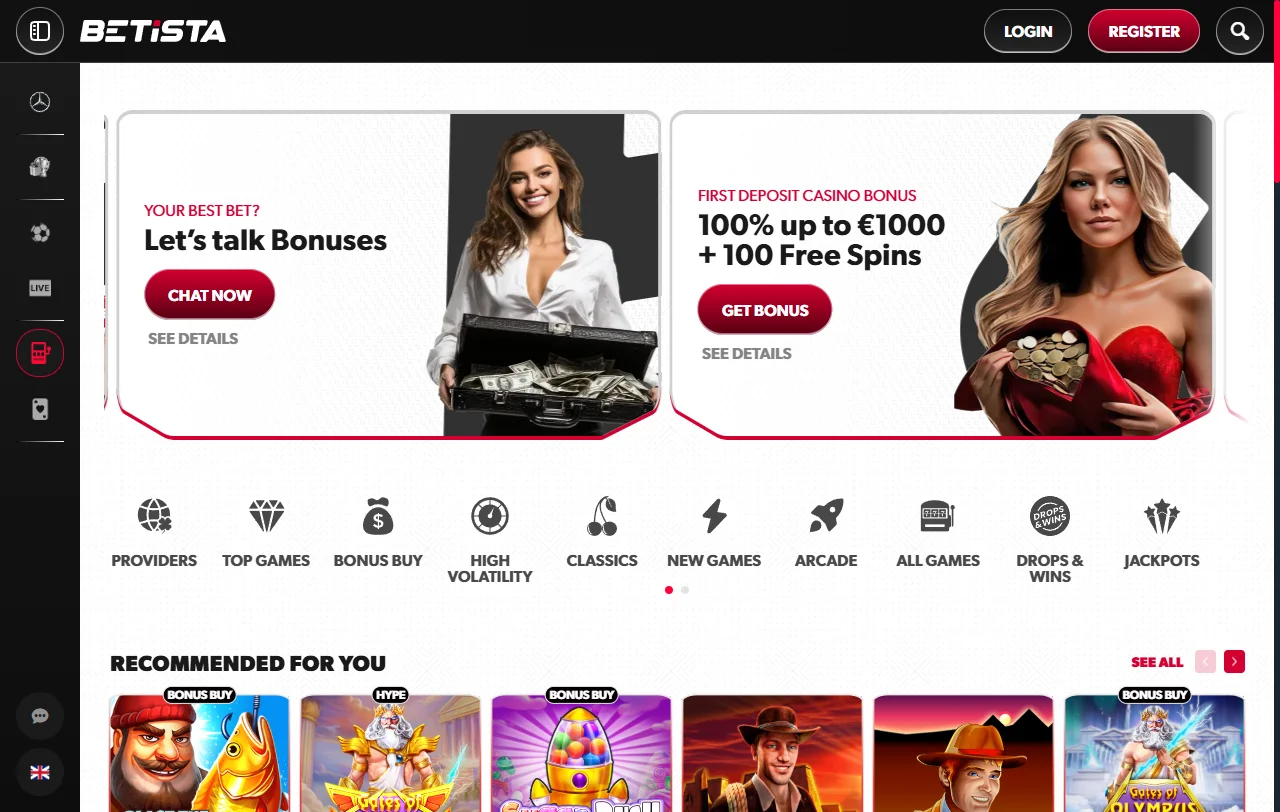 Visão geral completa da plataforma Betista Casino Brasil com menu de navegação e seção de jogos em destaque