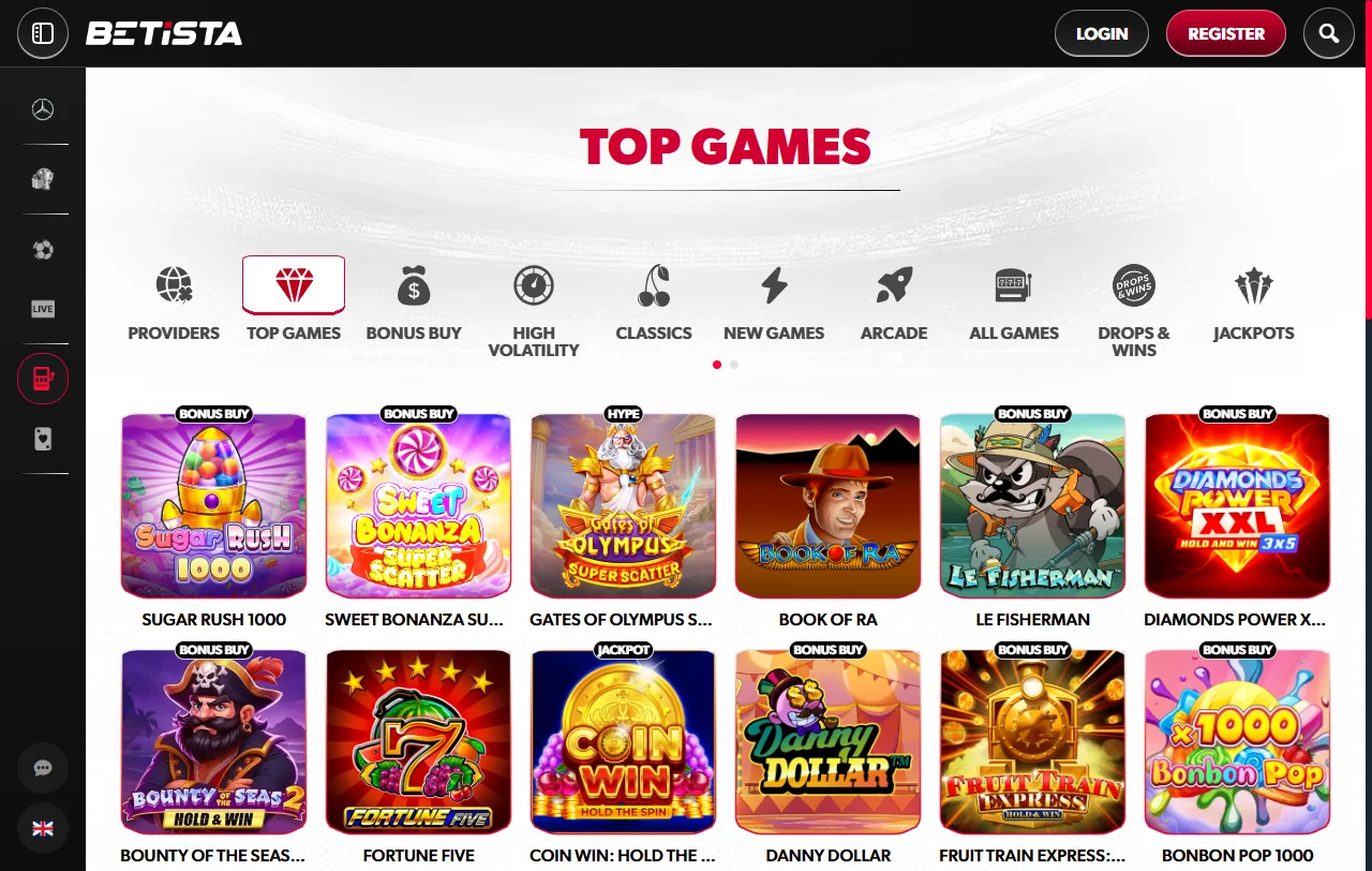 Biblioteca de slots e jogos de Betista Casino Brasil exibindo títulos populares de Pragmatic Play e Evolution Gaming