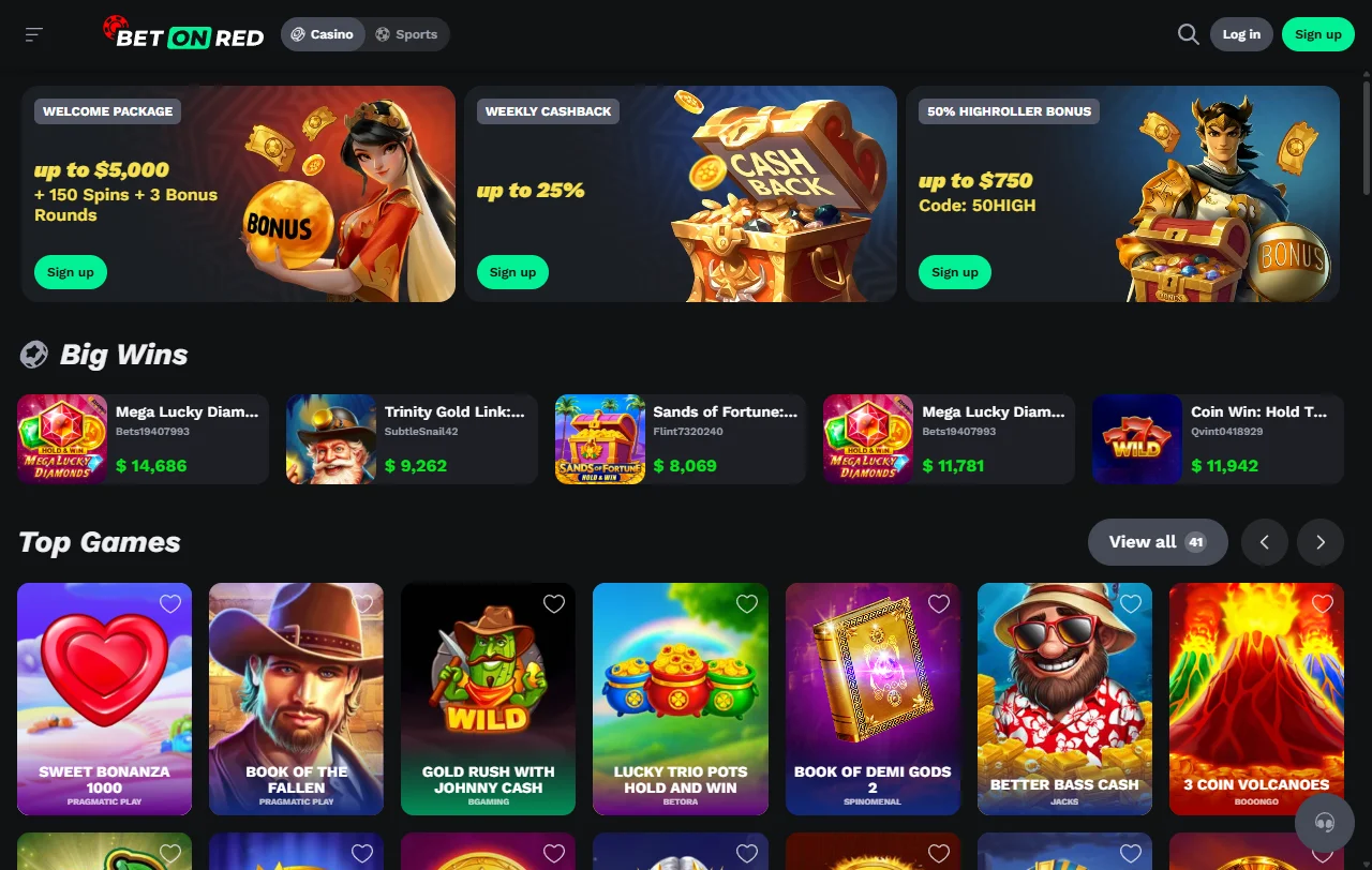 Seleção jogos e provedores principais BetOnRed Casino Brasil