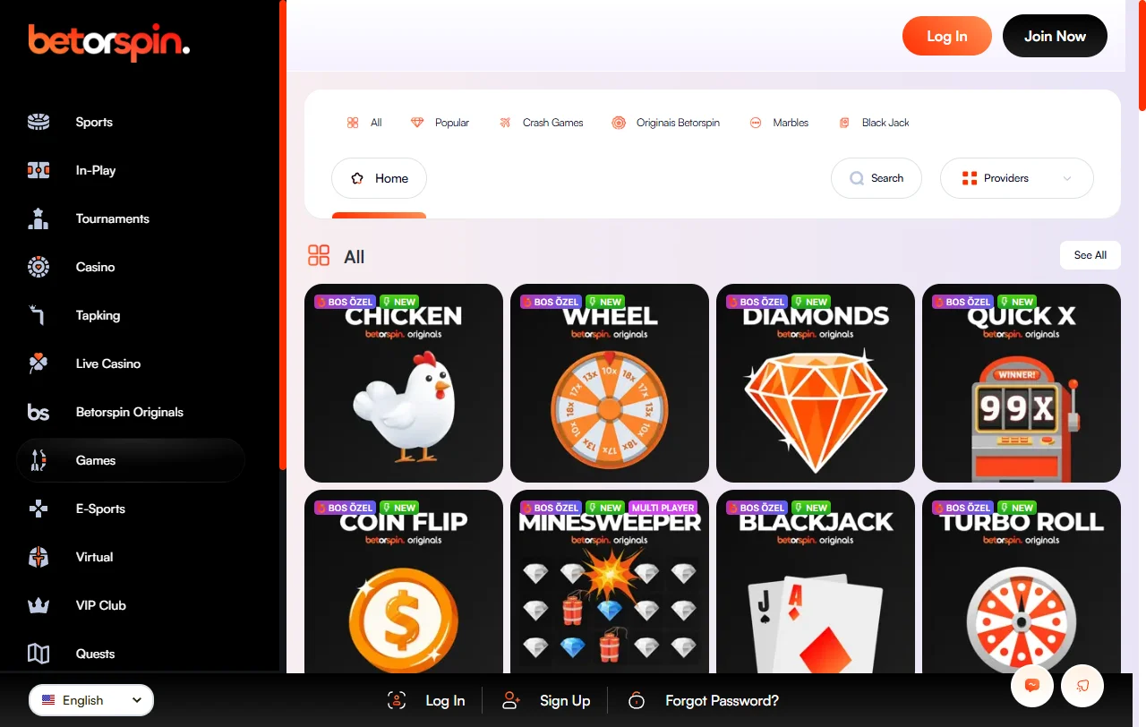 Jogos slots mesas live disponíveis BetorSpin Casino Brasil