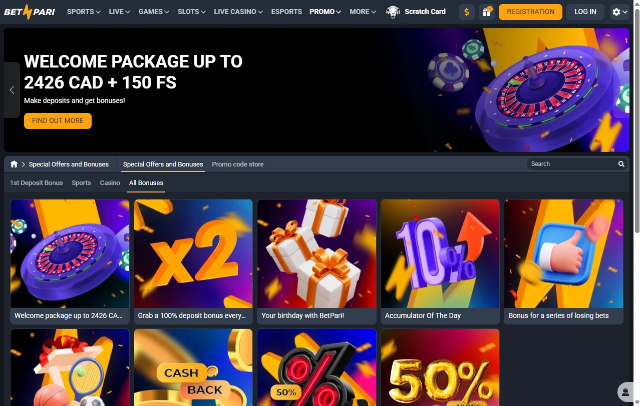 Bônus de boas-vindas e promoções no Betpari Casino Brasil