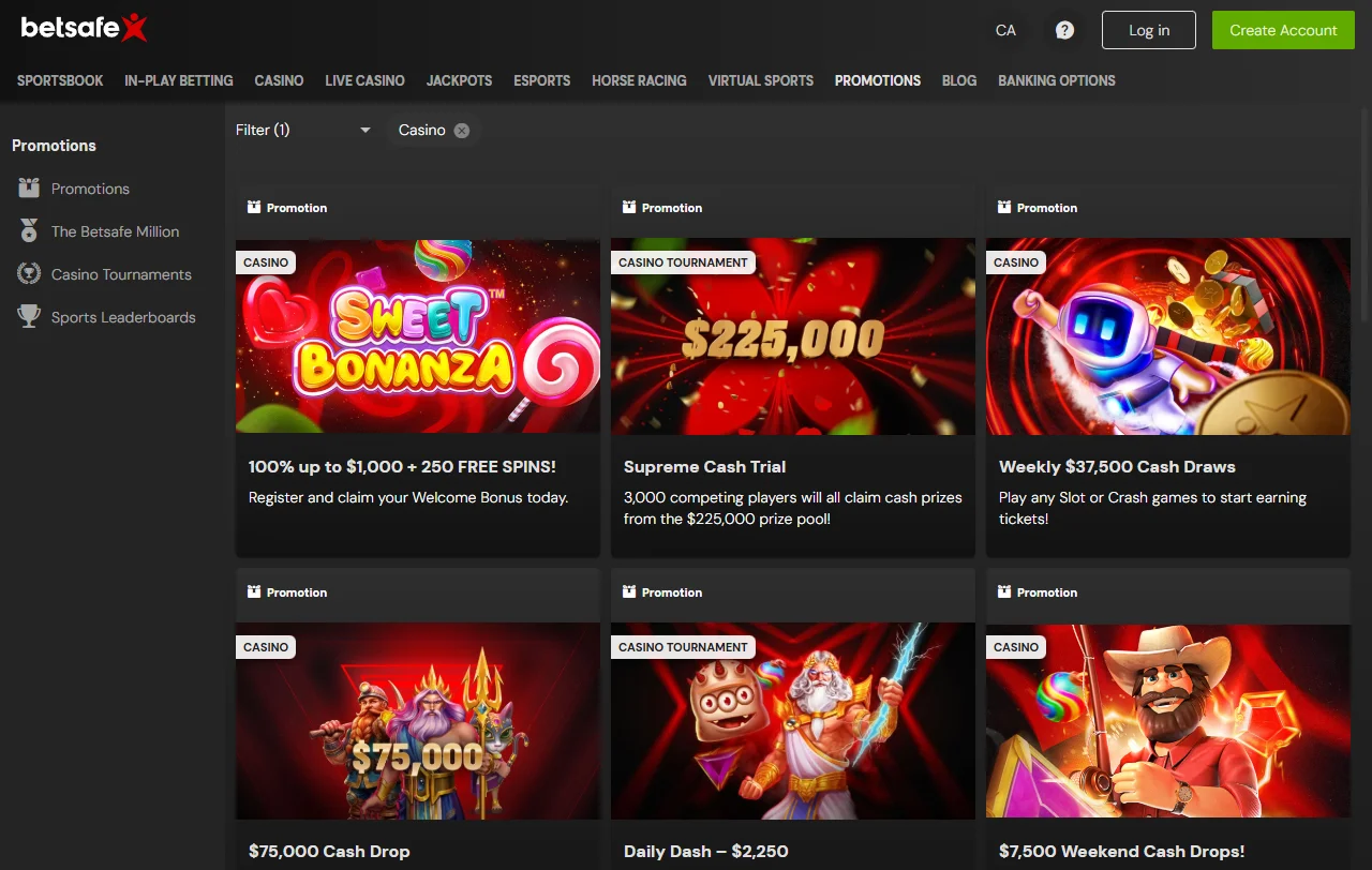 Promoções e bônus de boas-vindas do Betsafe Casino Brasil