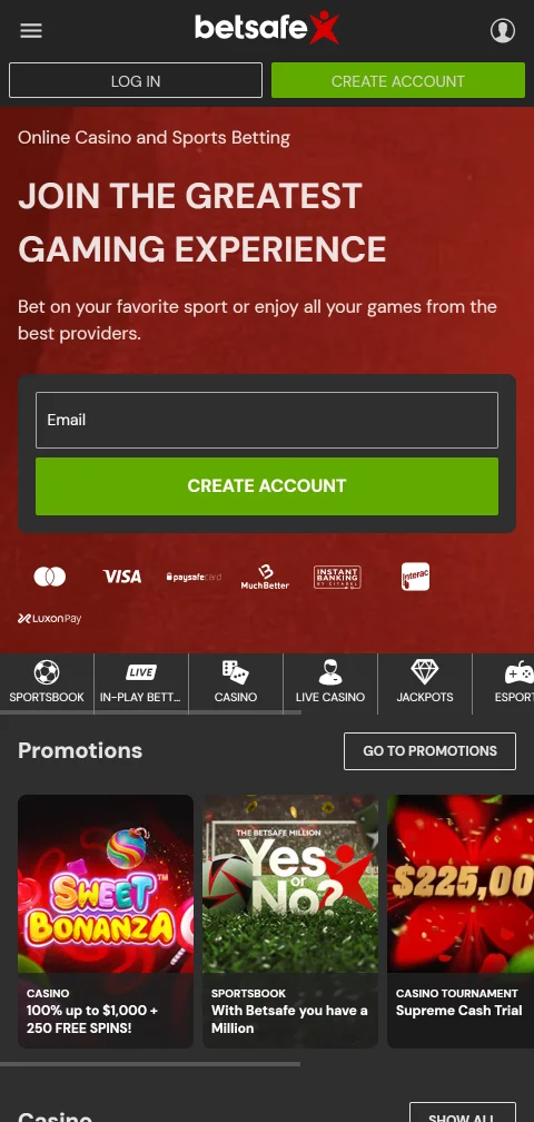 Jogos móveis e acesso responsivo Betsafe Casino Brasil