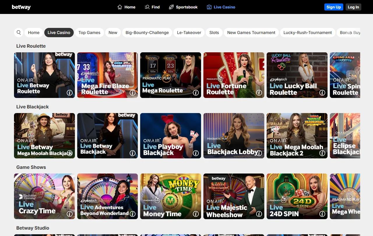 Jogos slots mesas e live disponíveis no Betway Casino Brasil
