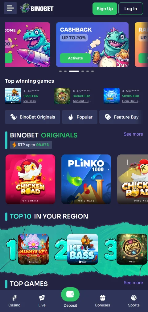 Acesso mobile otimizado do Binobet Casino Brasil com compatibilidade iOS e Android em navegadores