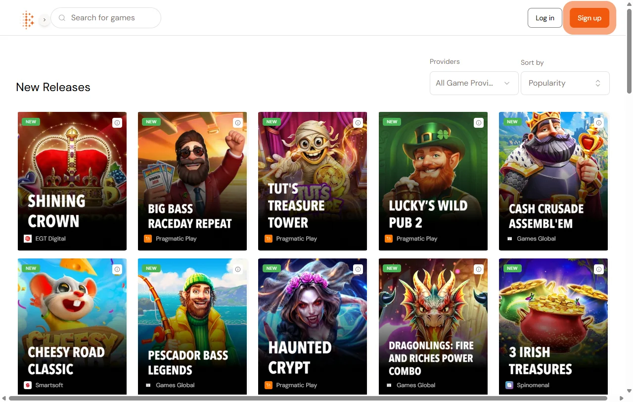 Seleção jogos e provedores principais no Bitcasino.io Casino Brasil