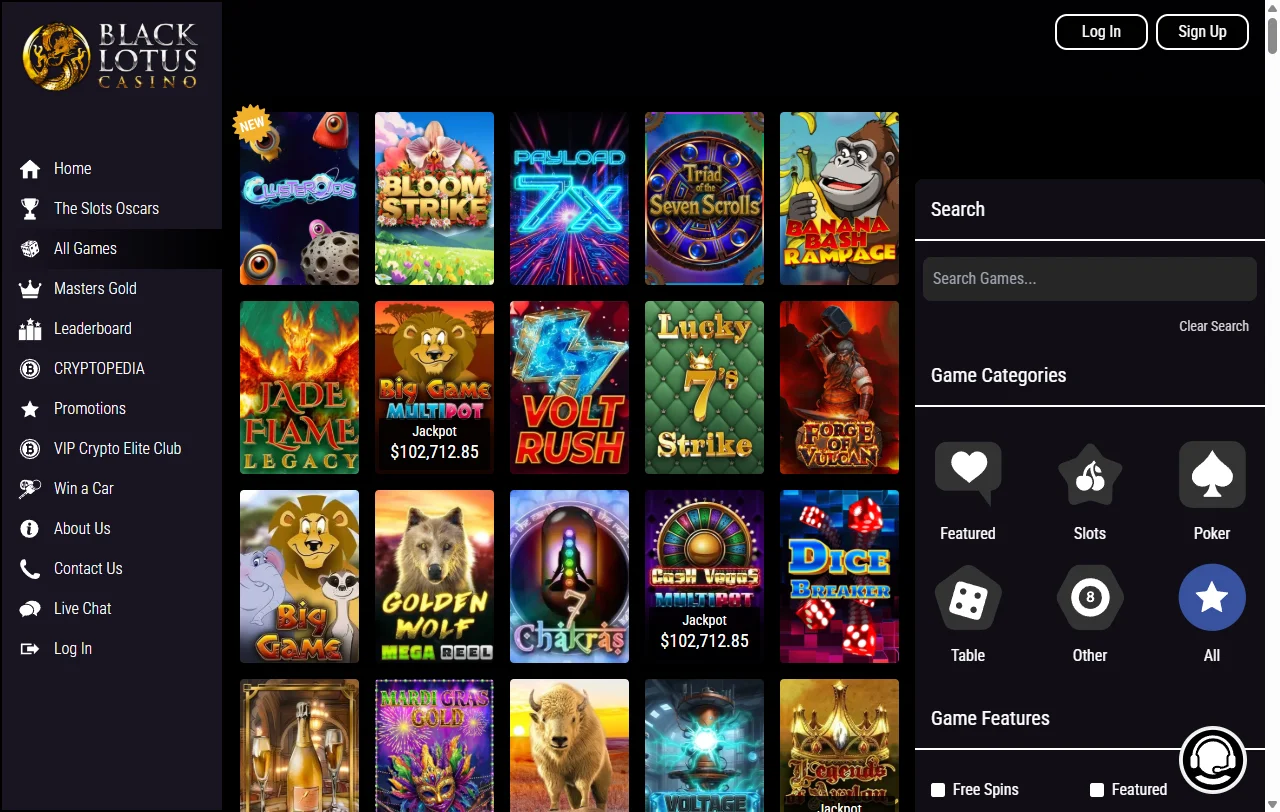 Biblioteca slots e jogos ao vivo Black Lotus Casino Brasil