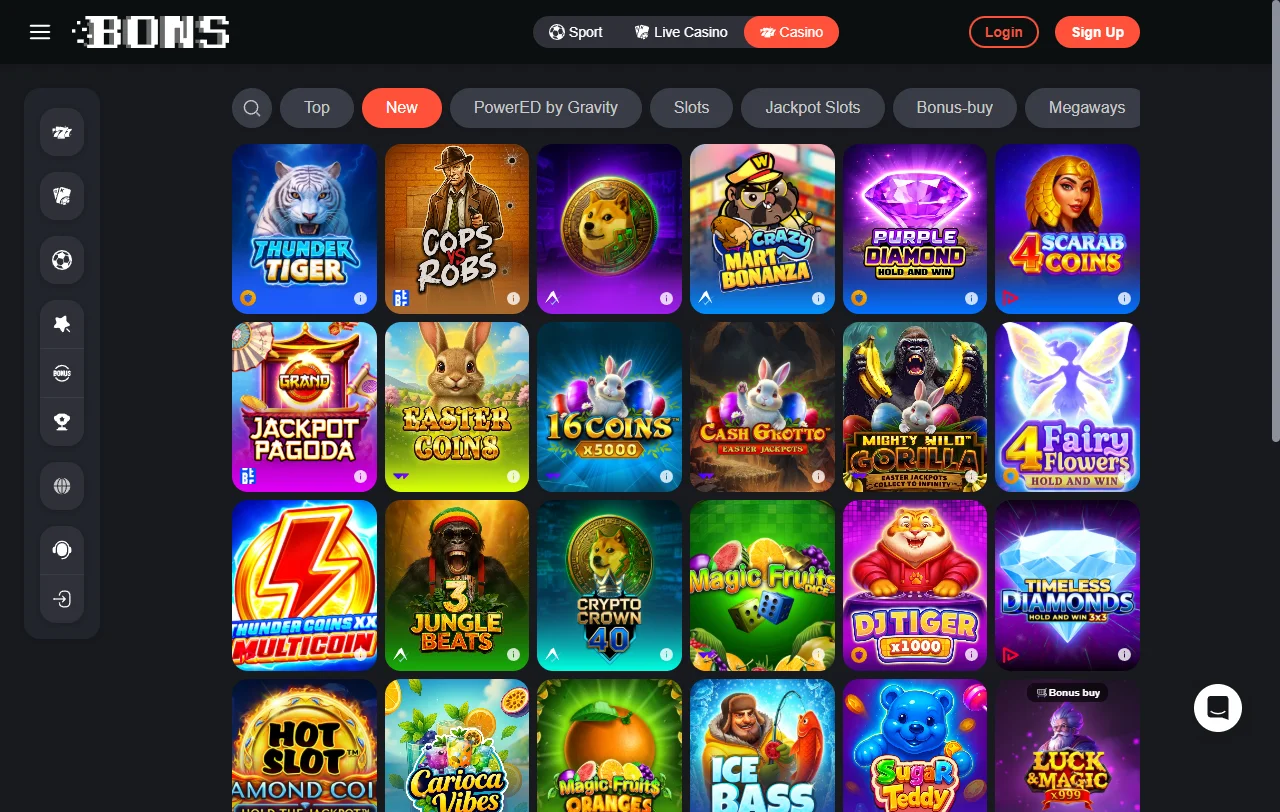 Jogos slots e live casino no Bons Casino Brasil