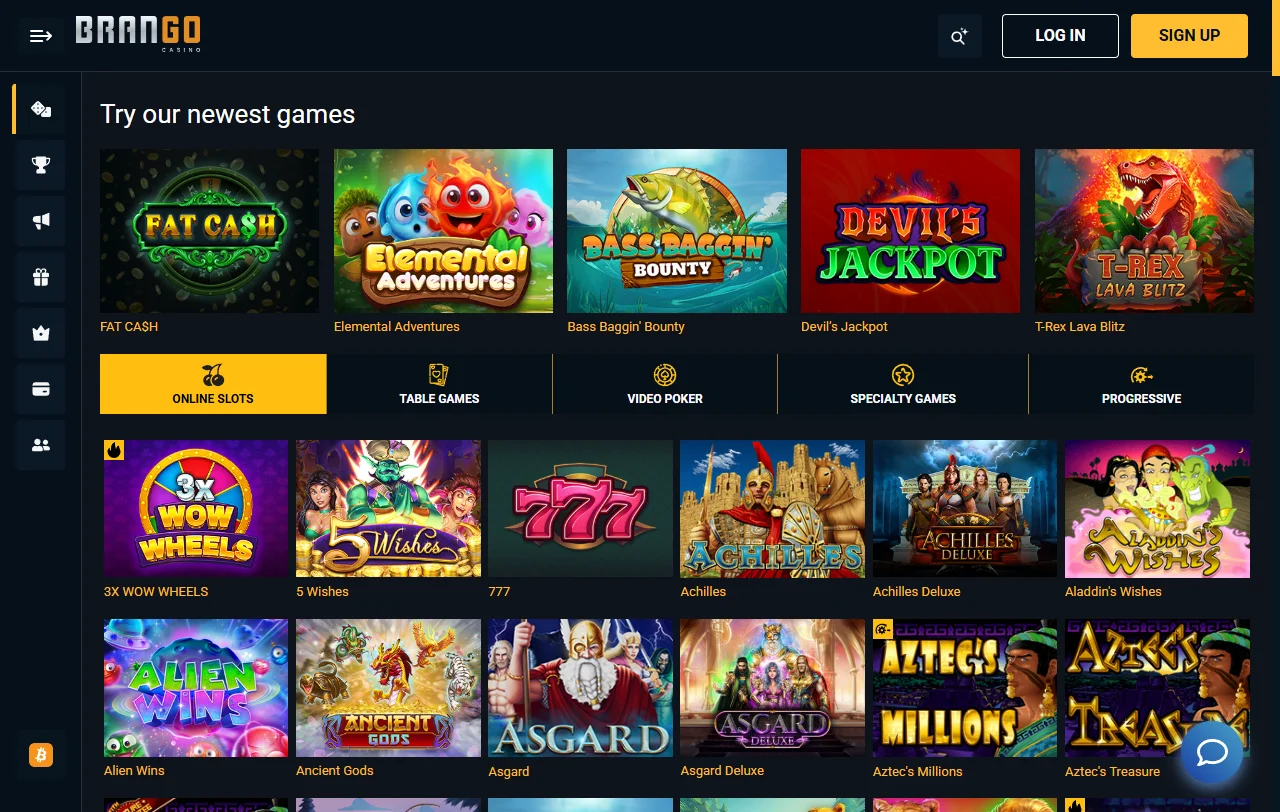 Slots e jogos de mesa disponíveis no Brango Casino Brasil