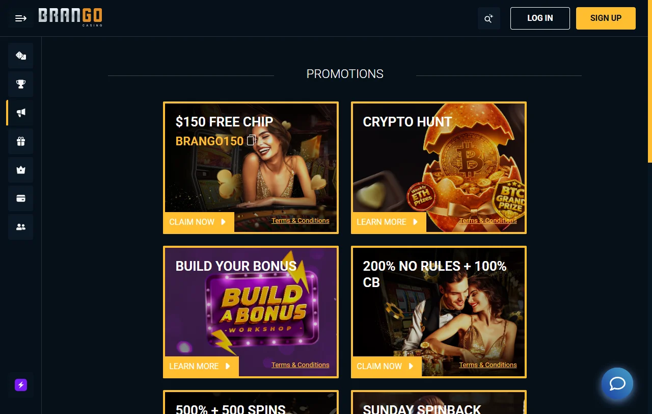 Bônus de boas-vindas e promoções no Brango Casino Brasil