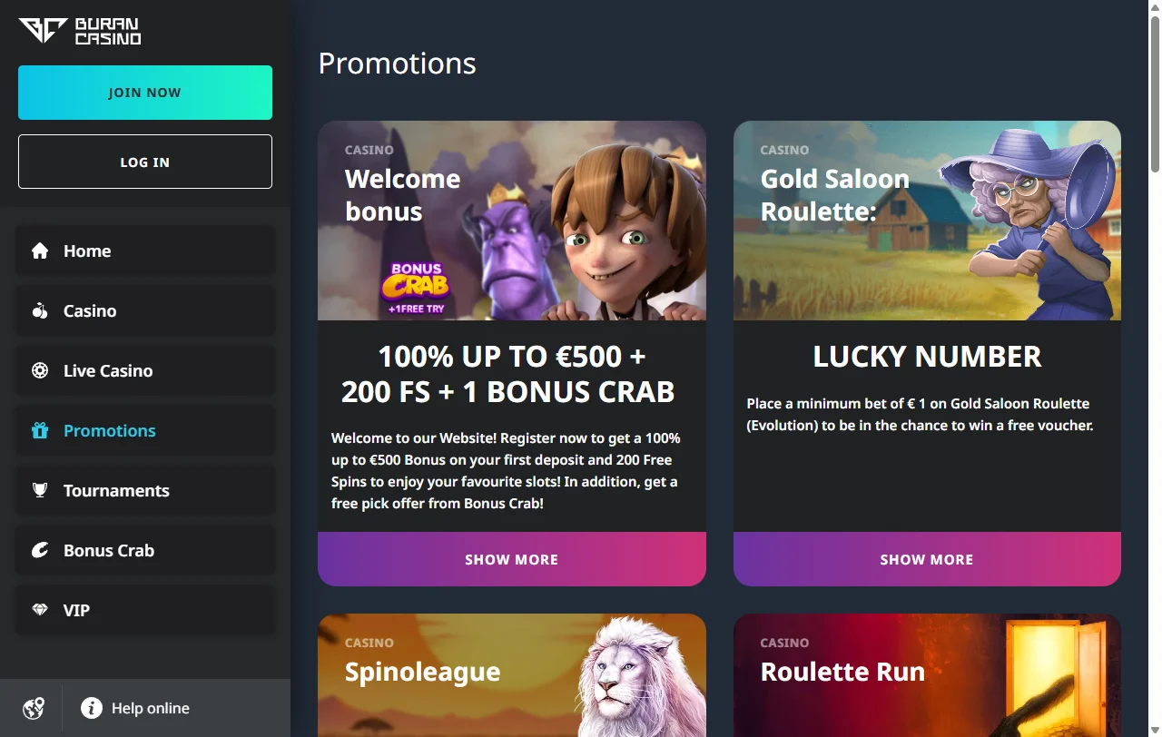 Ofertas bônus e promoções bem-vindas do Buran Casino Brasil detalhadas