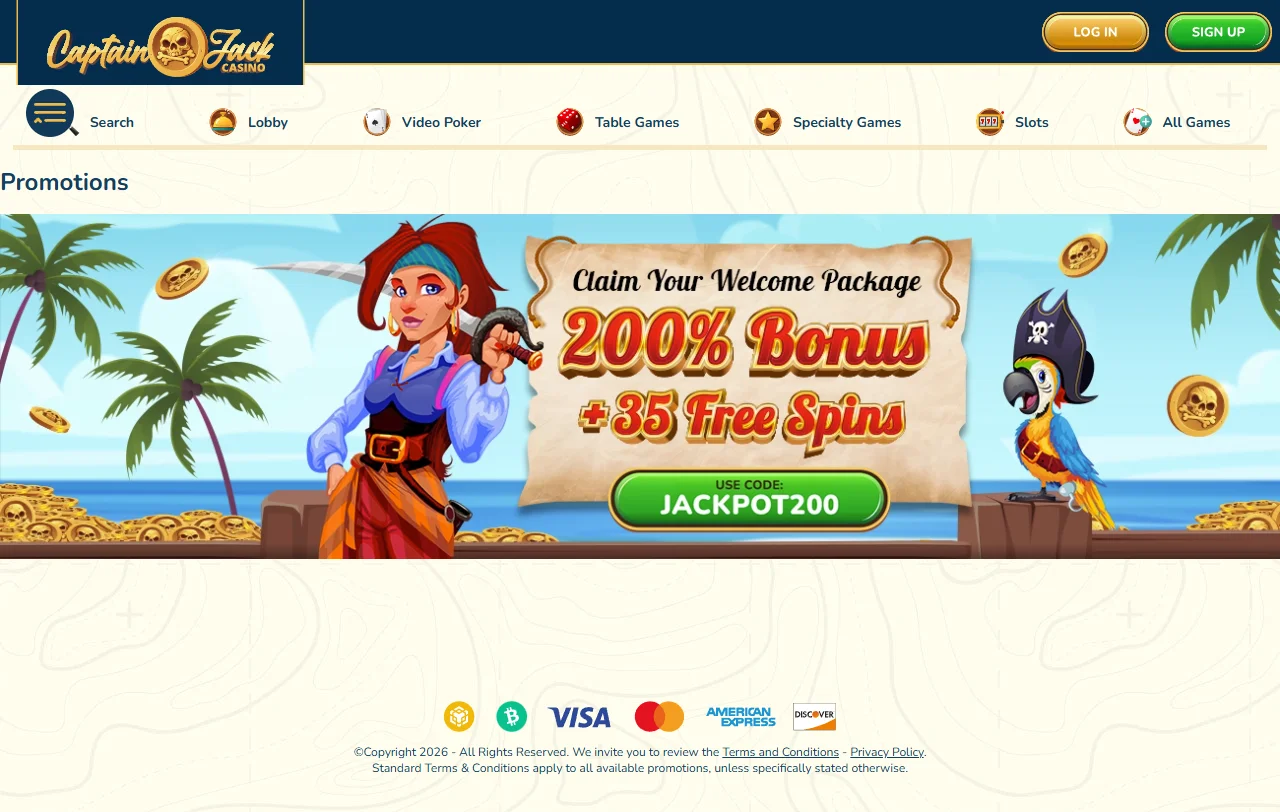 Promoções bônus bem-vindas Captain Jack Casino Brasil