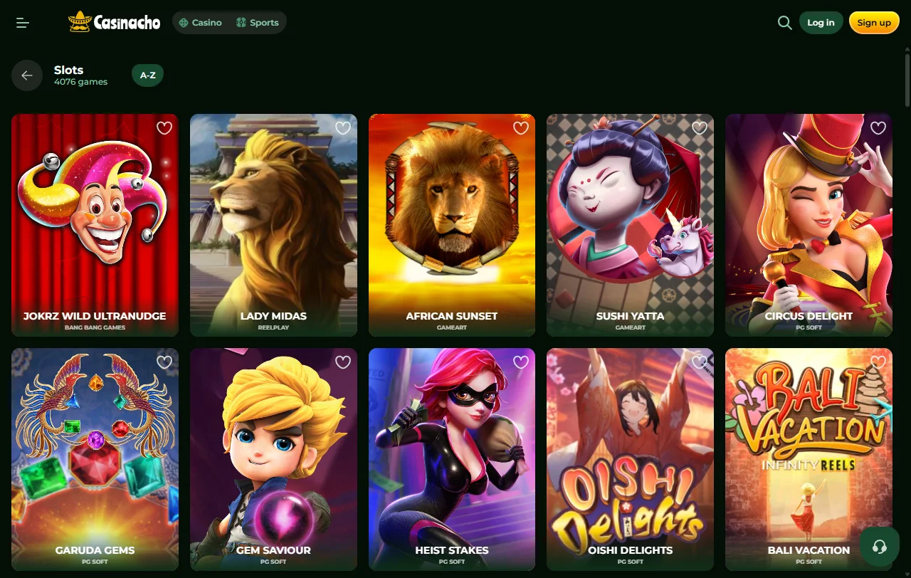 Catálogo de slots e jogos de mesa ao vivo disponíveis na Casinacho Casino Brasil