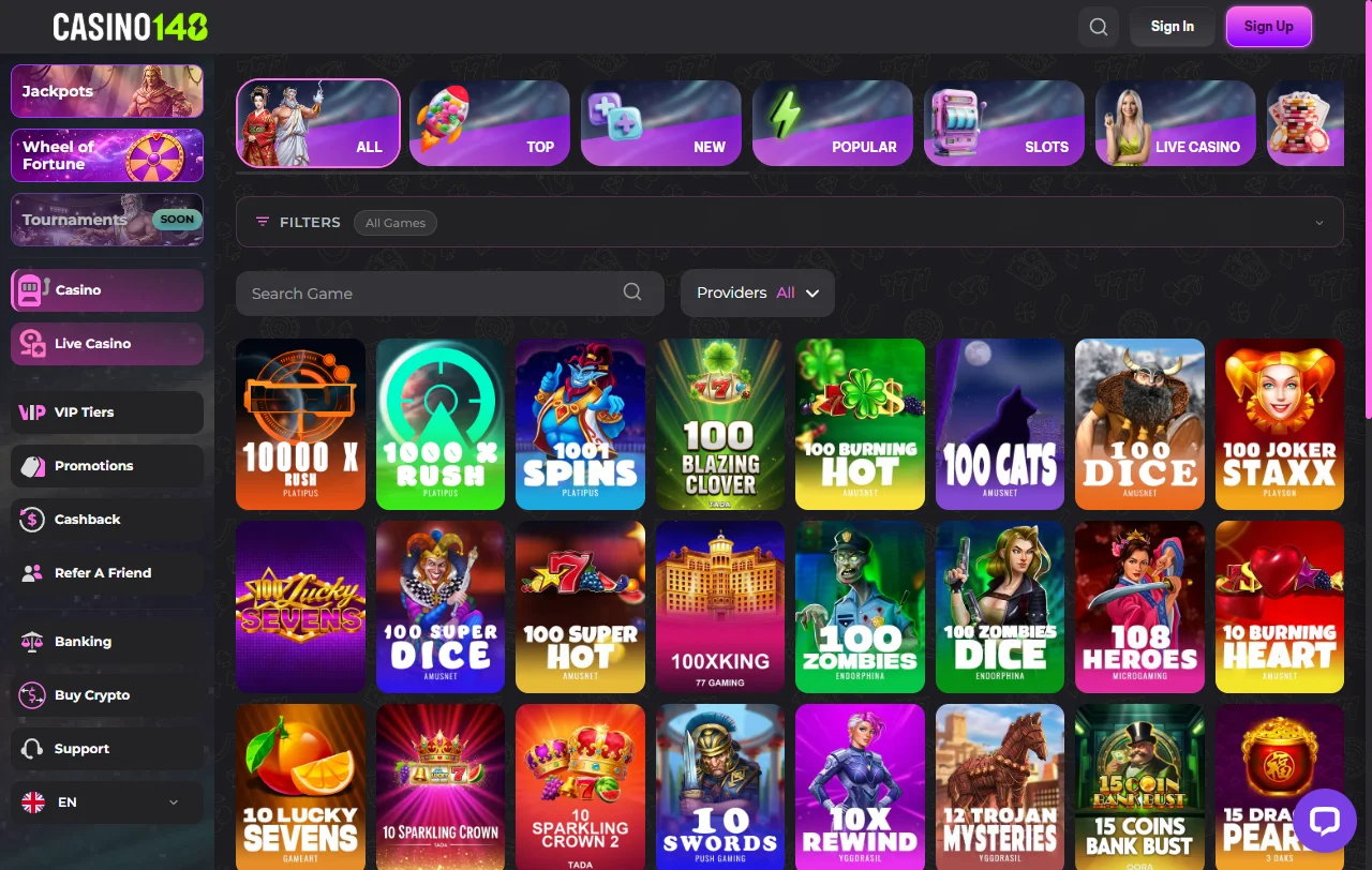 Catálogo de jogos e provedores disponíveis no Casino148 Brasil incluindo Pragmatic Play e Evolution Gaming