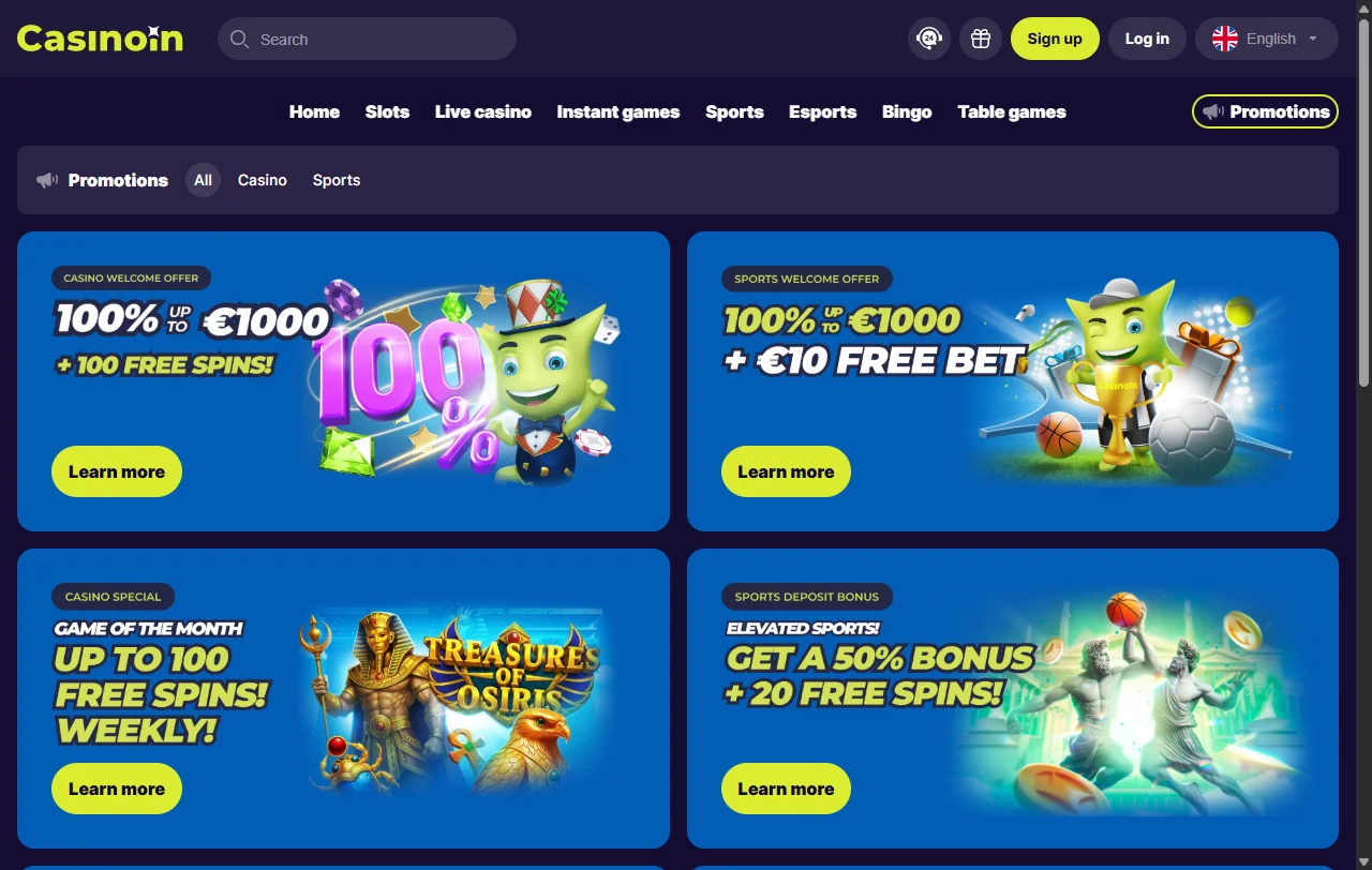 Bônus de boas-vindas, promoções e programa VIP do CasinoIn Casino Brasil