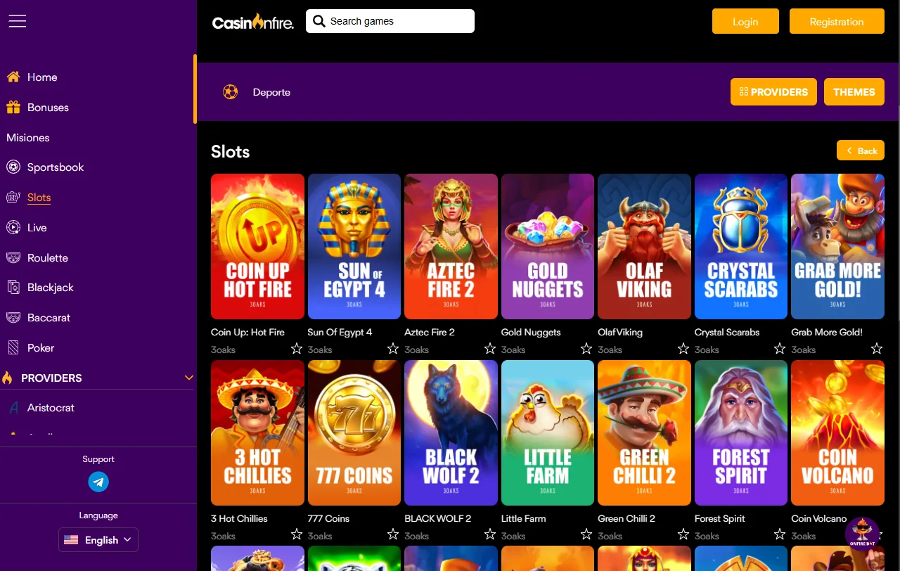 Jogos slots mesas ao vivo CasinOnFire Casino Brasil catálogo amplo