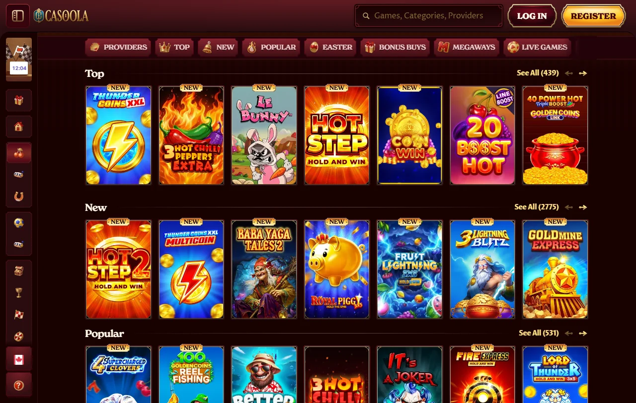 Seleção jogos e provedores principais Casoola Casino Brasil