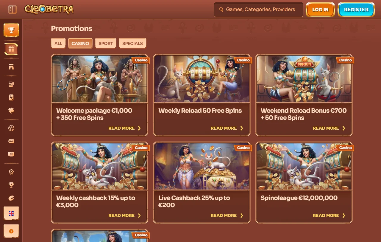 Jogos slots e live casino disponíveis no Cleobetra Casino Brasil