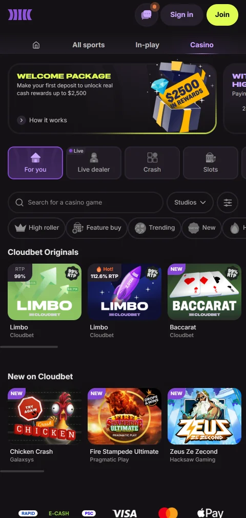Opções depósitos saques pagamentos crypto Cloudbet Casino Brasil rápidos