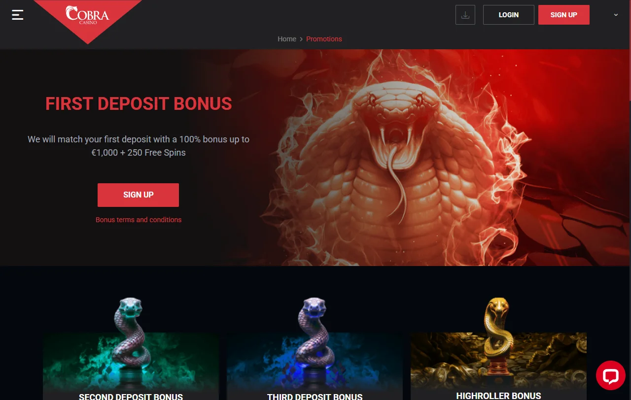 Jogos slots e live casino disponíveis no Cobra Casino Brasil