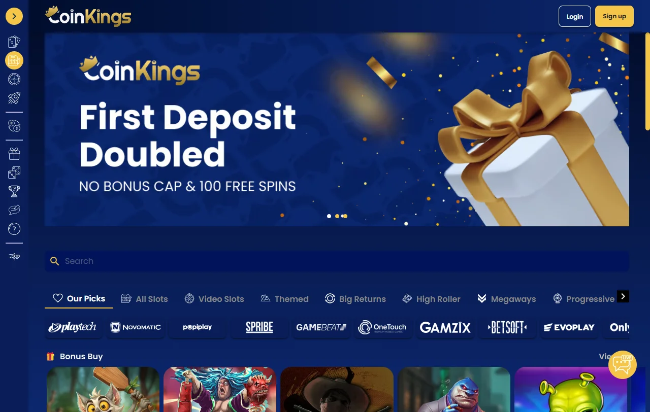 Jogos slots mesas live disponíveis no CoinKings Casino Brasil