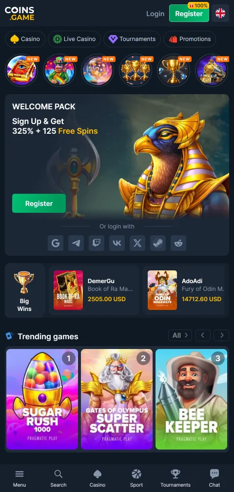 Jogos mobile responsivo Coins Game Casino Brasil acessível qualquer dispositivo