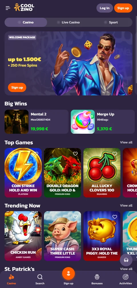 Jogos mobile acessíveis Coolzino Casino Brasil smartphone