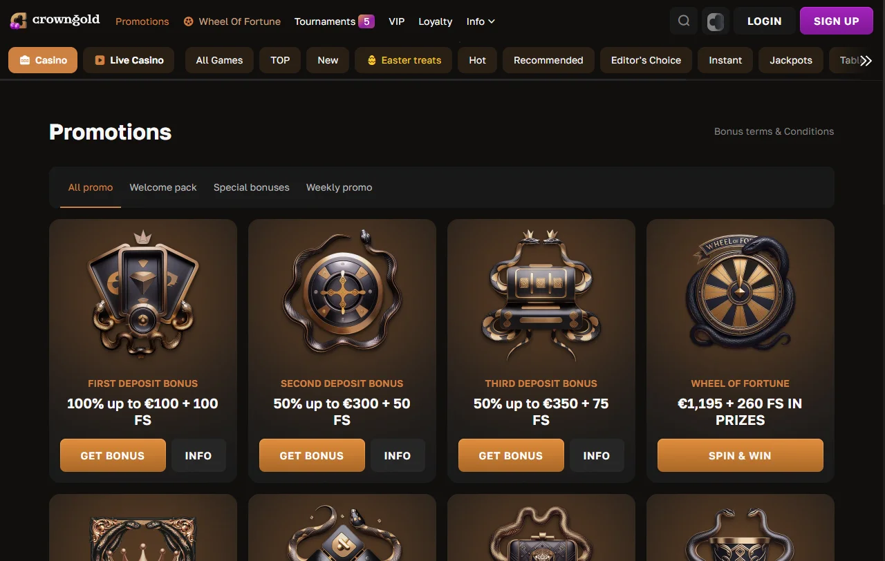 Jogos slots e catálogo de entretenimento no Crowngold Casino Brasil